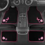 CAR PASS Embroidery Butterfly and Flower Car Floor Mats, Pink Car Floor Mats Universal Fit 95% Automotive,SUVS,Sedan,Vans,for Cute Women,Girly,Set of 4 (Black with Pink)