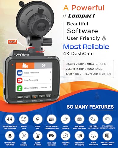 ROVE R2-4K WiFi GPS Dash Cam with Night Vision