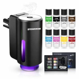 Stewerom Car Air Freshener - Smart Adjustable 3-Speed Intensity, Rechargeable Humidifier Car Essential Oil Diffuser - Comes with 8 Bottles of 10ml Perfume (Black)