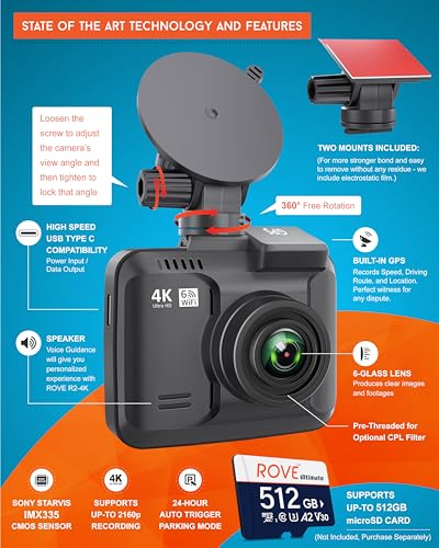 ROVE R2-4K WiFi GPS Dash Cam with Night Vision
