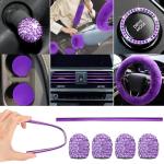 Woanger 47 Car Seat Cover Full Set for Women Included Car Front Rear Seat Fluffy Steering Wheel Cover Belt Automotive Floor Mats Air Conditioner Decoration Strip Universal(Purple Black)