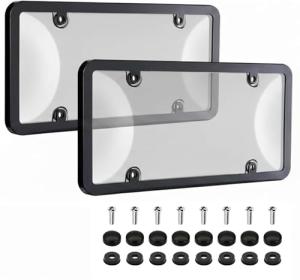 License Plate Holder & Frames, 2 Pack License Plate Protector, ABS Car Front/Rear License Plate Frame with Screws Caps, Fit Any Standard US Plates（Grey）