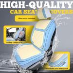 LINGVIDO Front Car Seat Covers, Faux Nappa Leather, Airbag Compatible and Waterproof Protectors for Sedans SUVs, Breathable Anti-Slip Interior for Commuters and Rideshare, White/Light Blue