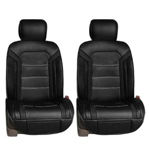 FH Group Front Set Faux Leather Car Seat Cushions - Seat Covers for Low Back Seat, Universal Fit, Airbag Compatible Seat Cover for SUV, Sedan, Black