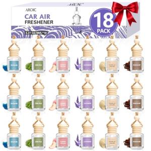 AROIC Car Air Freshener, 18 Pack Long Lasting Hanging Car Air Freshener Diffuser Set for Women & Men, 6 Premium Scents Essential Oil Vehicle Aroma Fragrance Gift (8ml Each)