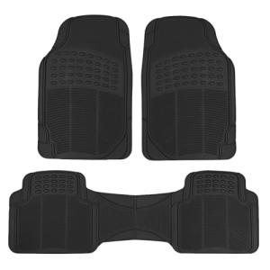 BDK M783 DuraChannel Heavy Duty Rubber Car Floor Mats Liner for Auto - All Weather 3 Piece Set Front & Rear, Fits Car Truck SUV Van, Universal Trim to Fit