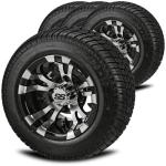 RM Cart 10" Warlock Black/Machined on 205/50-10 LSI Elite Low Pro Tire (Set of 4), Golf Cart Tires and Wheels Combo, Fits Club Car & EZ-Go carts