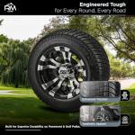 RM Cart 10" Warlock Black/Machined on 205/50-10 LSI Elite Low Pro Tire (Set of 4), Golf Cart Tires and Wheels Combo, Fits Club Car & EZ-Go carts