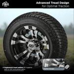 RM Cart 10" Warlock Black/Machined on 205/50-10 LSI Elite Low Pro Tire (Set of 4), Golf Cart Tires and Wheels Combo, Fits Club Car & EZ-Go carts