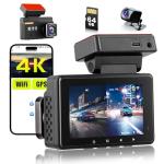 Dash Cam 4K Front and 1080P Rear Full HD Dash Camera for Cars with ADAS & Blind Spot Detection, Built-in GPS & WiFi, 3" IPS Screen, G-Sensor, Loop Recording, Free 64GB Card Included, Support 128GB Max