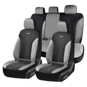 Coverado Automotive Seat Covers Full Set, Luxury Car Seat Covers, Leather Seat Covers, Mesh Design, Black Driver Seat Protectors, Universal Fit for SUVs, Trucks, Sedans