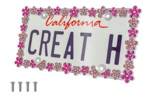 Creathome 3D Shining Daisy Wrenth License Plate Frame from Pure Zinc Alloy Metal Perfect Plate Holder, Chrome with Pink Glitter