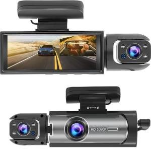 Dash Cam Front and Inside, 1080P Dual Dash Cam for Car, 3.16 Inch IPS Screen Driving Recorder with IR Night Vision, Loop Recording, Wide Angle Lens, 24H Parking Traffic Recorder