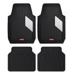Coverado Car Floor Mats Full Set – Heavy-Duty PVC Floor Mats with Silver Metallic Heel Pad, All-Weather Protection for Front & Rear, Non-Slip Backing, Easy-Clean Interior Liners