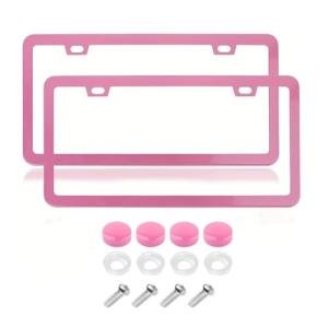 Fashion Super Slim Matte Pink License Plate Frames,Exclusive License Plate Covers,Weather Proof License Plate Holder for Women(2 Frames Pink)