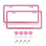 Fashion Super Slim Matte Pink License Plate Frames,Exclusive License Plate Covers,Weather Proof License Plate Holder for Women(2 Frames Pink)