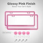 Fashion Super Slim Matte Pink License Plate Frames,Exclusive License Plate Covers,Weather Proof License Plate Holder for Women(2 Frames Pink)