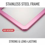 Fashion Super Slim Matte Pink License Plate Frames,Exclusive License Plate Covers,Weather Proof License Plate Holder for Women(2 Frames Pink)