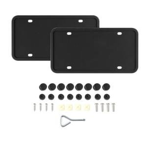 HZEL Car License Plate Frame, 2PCS Silicone Rustproof Front Back Tag Guard Bracket Holder, Rattle Proof & Weatherproof Automotive Protection Accessories, Universal for SUV, Truck, RV(Black)