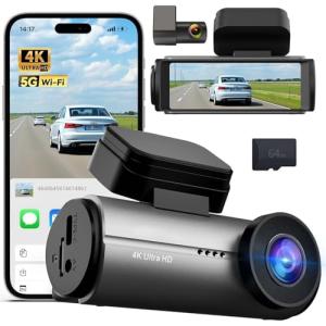 Dash Cam Front and Rear,3" IPS Screen Dash Camera for Cars,Car Camera 4K HD Front & 1080P Rear,5GHz WiFi&APP dashcams,HDR Dash cam,G-Sensor,Night Vision,24H Parking Monitoring,Loop Recording,Free64GB