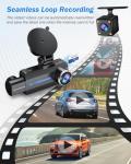 BAEASU Dash Cam Front and Rear 2.5K/1440P, 3 Channel Dash Camera for Cars Dash Cam Front Rear and Inside with 32GB Card, 3.16" IPS Screen, G-Sensor, Loop Recording, Night Vision, Parking Mode