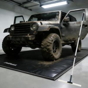 RVSNAIL Garage Floor Mat, 8'6''x22' Heavy Duty 1.2inch Thick Containment Mats, Waterproof PVC Matwith High Elastic Sponge Column, Non-Slip Surface, Parking Mat with a Squeegee