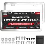 Premium Slim Chrome Silver License Plate Frames – 2 Pack, Rust-Free Stainless Steel, Rattle-Free & Street Legal Universal Fit with Screw Caps, Thin Metal Front & Rear Car Tag Holders - For Men & Women