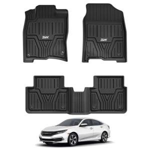 3W Floor Mats Fit for Honda Civic Sedan 2016-2021 & Hatchback 2017-2021 & Coupe 2016-2020, Custom Fit Floor Liner for 1st 2nd Row Full Set TPE All-Weather Car Liners