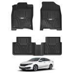 3W Floor Mats Fit for Honda Civic Sedan 2016-2021 & Hatchback 2017-2021 & Coupe 2016-2020, Custom Fit Floor Liner for 1st 2nd Row Full Set TPE All-Weather Car Liners