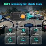 NHOPEEW Motorcycle Dash Cam 1080P/2K HD WiFi Mini Screenless Motorbike Driving Recorder, IP66 Waterproof Front Camera, Wide Angle, Loop Recording, App Control & Button Photo + 64G Memory Card
