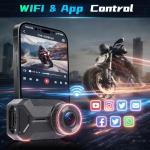 NHOPEEW Motorcycle Dash Cam 1080P/2K HD WiFi Mini Screenless Motorbike Driving Recorder, IP66 Waterproof Front Camera, Wide Angle, Loop Recording, App Control & Button Photo + 64G Memory Card