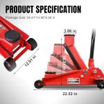 Heavy Duty Hydraulic Car Floor Jack with Quick Lift Pump for All Terrain Vehicles, 3 Ton Capacity, Red