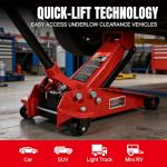 Heavy Duty Hydraulic Car Floor Jack with Quick Lift Pump for All Terrain Vehicles, 3 Ton Capacity, Red