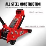 Heavy Duty Hydraulic Car Floor Jack with Quick Lift Pump for All Terrain Vehicles, 3 Ton Capacity, Red