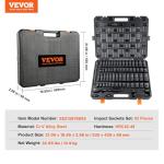 VEVOR 1/2" Drive Impact Socket Set, 65 Piece SAE 3/8" to 1-1/4" and Metric 10-24mm, 6 Point Cr-V Alloy Steel for Auto Repair, Easy-to-Read Size Markings, Rugged Construction, Storage Case
