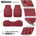 CAR PASS Heavy Duty Rubber Car Floor Mats, Waterproof Universal Trim-to-Fit Car Mats All Weather Floor Mats for SUV Truck Sedan, Premium Auto Floor Mats Full Set 3 Piece Anti-Slip, All Burgundy Red