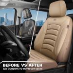 CAR PASS 3D Foam PU Leather Car Seat Covers, Universal Seat Covers Front 2 for Trucks SUV Sedan Automotive Seat Covers Armrest Airbag Compatible Waterproof Comfortable Faux Nappa Leather All Beige