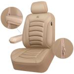 CAR PASS 3D Foam PU Leather Car Seat Covers, Universal Seat Covers Front 2 for Trucks SUV Sedan Automotive Seat Covers Armrest Airbag Compatible Waterproof Comfortable Faux Nappa Leather All Beige