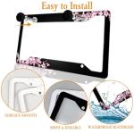 Cherry Blossom License Plate Frame Pink License Plate Cover Funny Auto Accessory Bracket Aluminum Metal Black License Plate Frames for Women Men (Set of 2, 12.3" x 6.3")