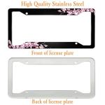 Cherry Blossom License Plate Frame Pink License Plate Cover Funny Auto Accessory Bracket Aluminum Metal Black License Plate Frames for Women Men (Set of 2, 12.3" x 6.3")