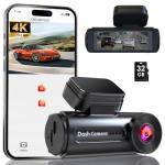4K Dash Cam Front with Built-in WiFi, Dash Camera for Cars, 32GB Card Included, Super Night Vision Dash Camera, Loop Recording Car Camera, G-Sensor, 24H Parking Monitor, Supports Up to 256GB