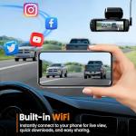 4K Dash Cam Front with Built-in WiFi, Dash Camera for Cars, 32GB Card Included, Super Night Vision Dash Camera, Loop Recording Car Camera, G-Sensor, 24H Parking Monitor, Supports Up to 256GB