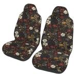 MAGIFUN Floral Car Seat Cover Retro Daisy Seat Cushion Auto Bucket Seat Cover Set 2 Pack Hippie Boho Flower Car Front Seat Cushion Elastic Seats Cushion Automotive Seats Covers Accessory, Brown