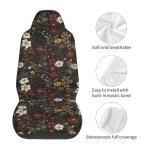MAGIFUN Floral Car Seat Cover Retro Daisy Seat Cushion Auto Bucket Seat Cover Set 2 Pack Hippie Boho Flower Car Front Seat Cushion Elastic Seats Cushion Automotive Seats Covers Accessory, Brown