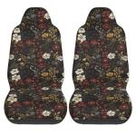 MAGIFUN Floral Car Seat Cover Retro Daisy Seat Cushion Auto Bucket Seat Cover Set 2 Pack Hippie Boho Flower Car Front Seat Cushion Elastic Seats Cushion Automotive Seats Covers Accessory, Brown