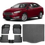 Floor Mats for Ford Focus Hatchback 2012-2018, Custom Fit Floor Liner for Focus SE/S/SEL/Titanium, TPE Waterproof Anti-Slip Full Set Mats, Front 2nd Row & Trunk Mats