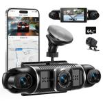 Dash Cam 4 Channel 360° Coverage - Front 4K + Triple 1080P HD Car Camera Built-in WiFi Car Camera with App, G-Sensor/Night Vision/Parking Mode/Loop Recording Free 64GB SD Card