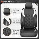 Coverado 59007 Car Seat Cover, Car Seat Covers Front Seats, Waterproof Car Seat Covers, Front Seat Covers Faux Leather Driver Car Seat Protector Fit for Most Cars Trucks SUV, Black&White