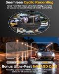 4 Channel 360° Dash Cam Front Rear Inside & Left Right,4K+1080P*3 FHD Car Camera,5GHz WiFi & App Control,8 IR Lamps Night Vision,24H Parking Mode,G-Sensor,Loop Recording,Includes 64GB SD Card（Black）