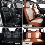 FLORICH Leather Car Seat Cover 5 Pieces, Full Set Car Seat Covers, Automotive Seat Covers Protector Fit for Most Sedans SUV Pick-up Truck - Brown&Beige